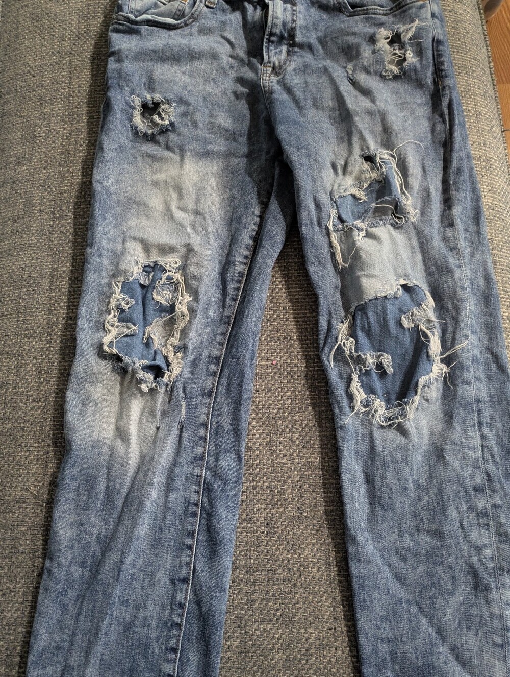 Distressed Blue Denim Ripped Jeans